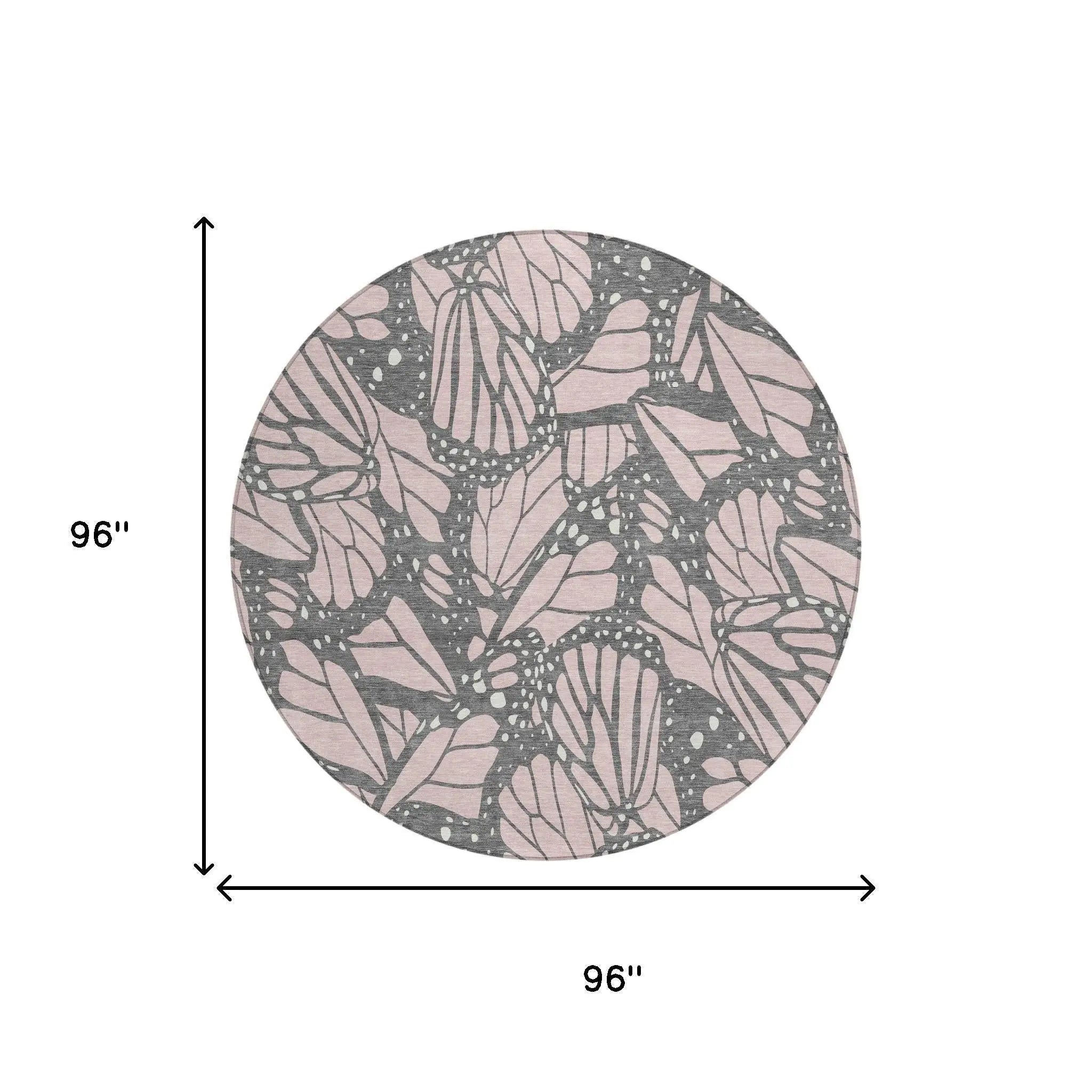 8' Pink And Graphite Round Animal Print Washable Indoor Outdoor Area Rug Homeroots Outdoor