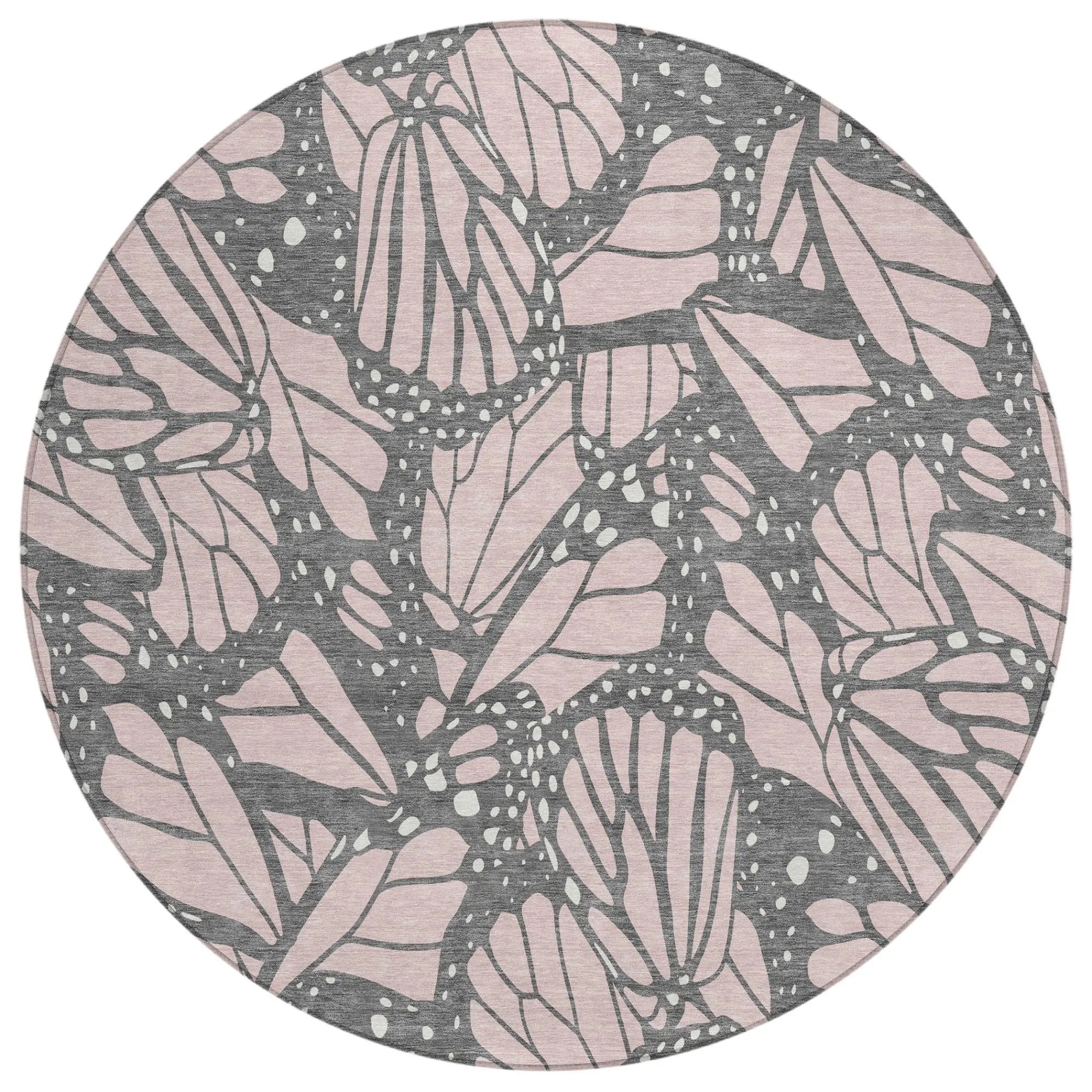 8' Pink And Graphite Round Animal Print Washable Indoor Outdoor Area Rug Homeroots Outdoor