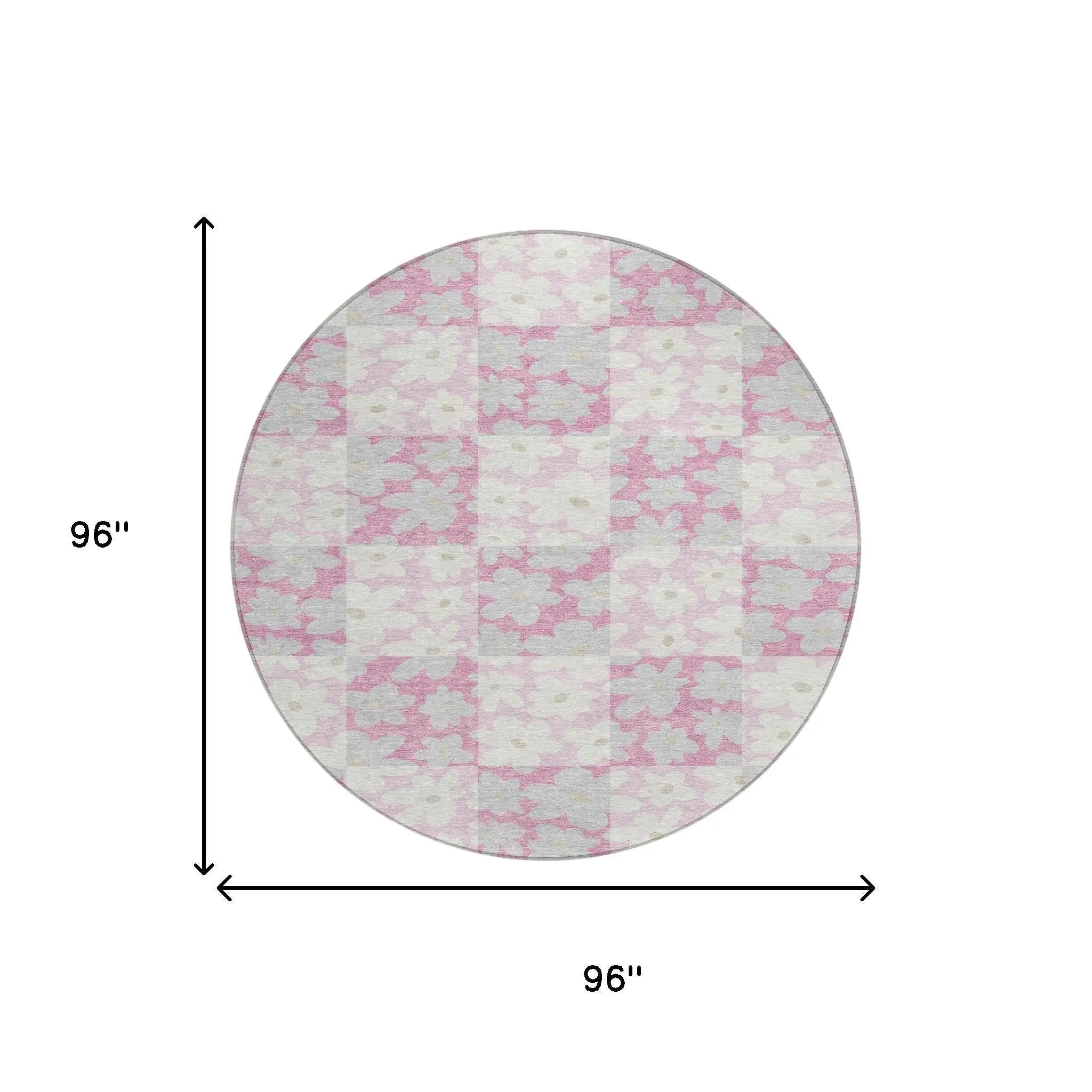 8' Pink And Gray Round Floral Washable Indoor Outdoor Area Rug Homeroots Outdoor