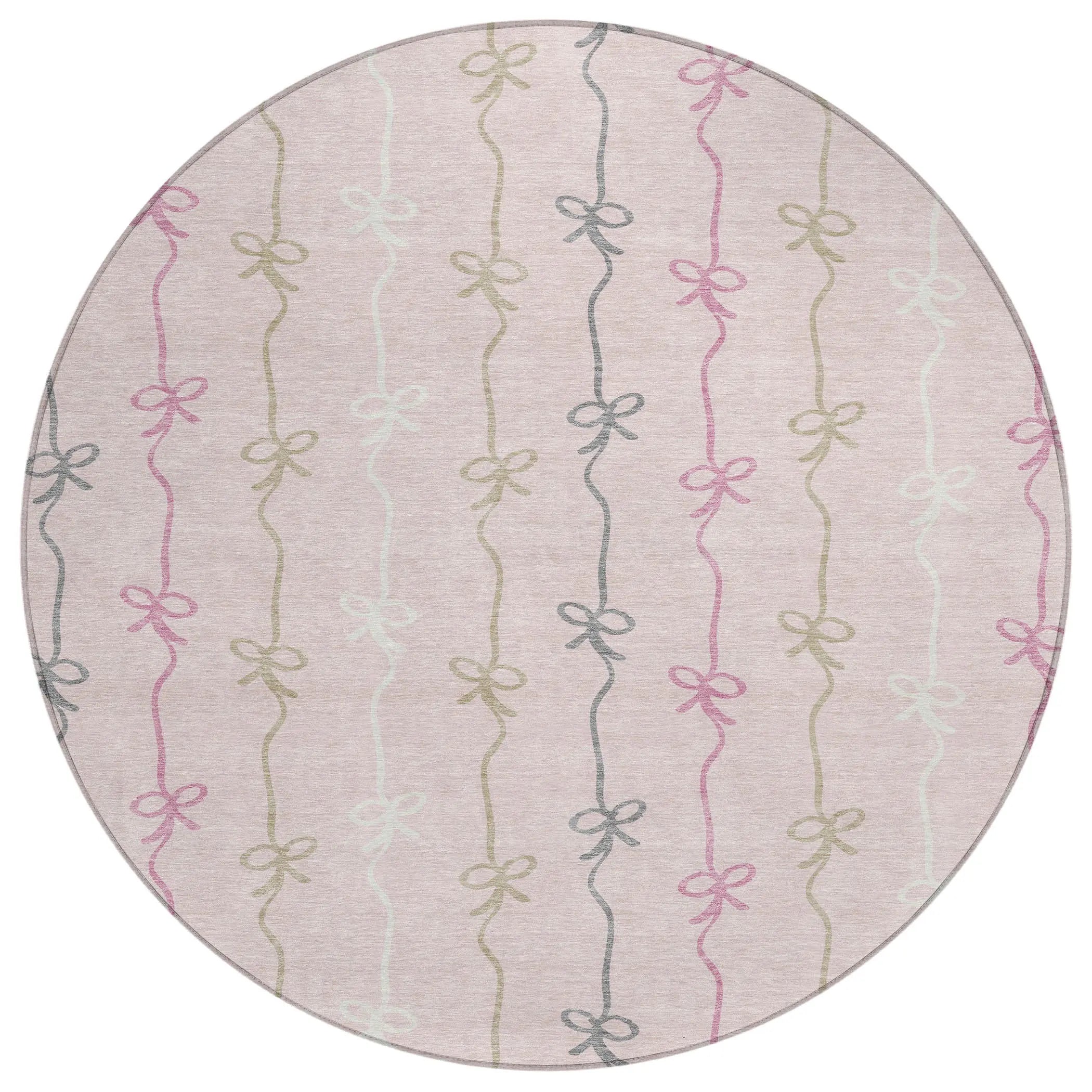 8' Pink And Gray Round Southwestern Washable Indoor Outdoor Area Rug Homeroots Outdoor