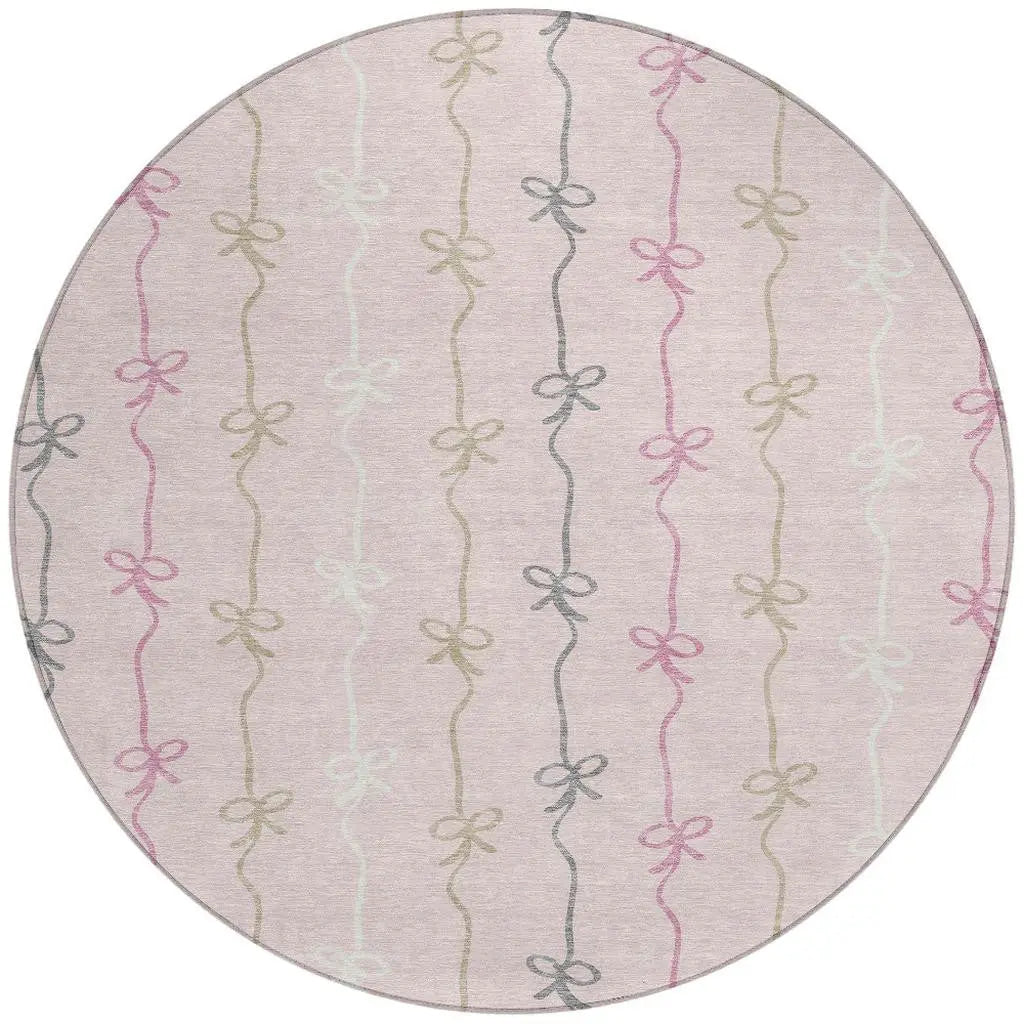 8' Pink And Gray Round Southwestern Washable Indoor Outdoor Area Rug Homeroots Outdoor