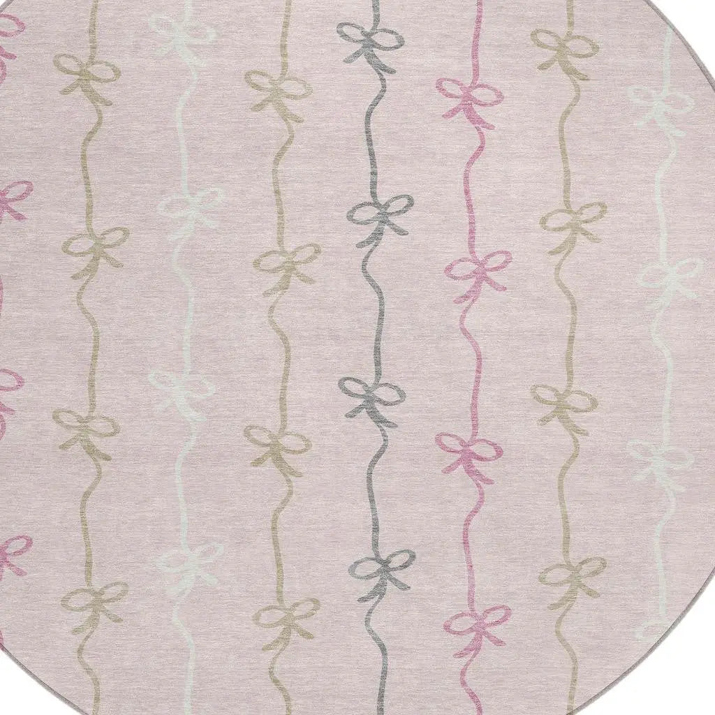 8' Pink And Gray Round Southwestern Washable Indoor Outdoor Area Rug Homeroots Outdoor