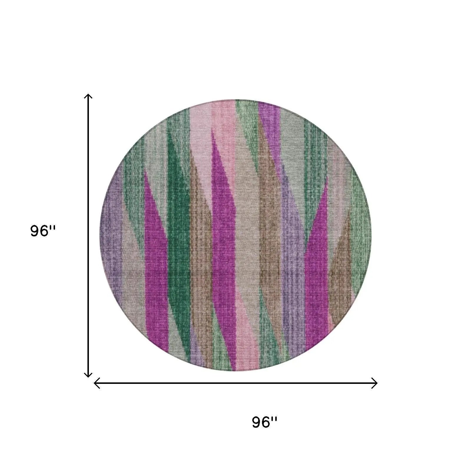 8' Pink And Green Round Striped Washable Indoor Outdoor Area Rug Homeroots Outdoor