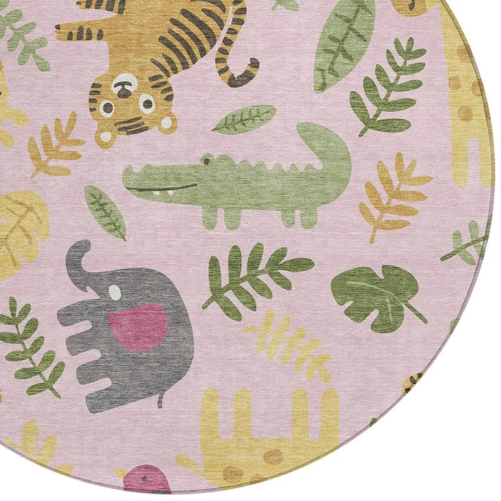 8' Pink And Ivory Round Abstract Washable Indoor Outdoor Area Rug Homeroots Outdoor