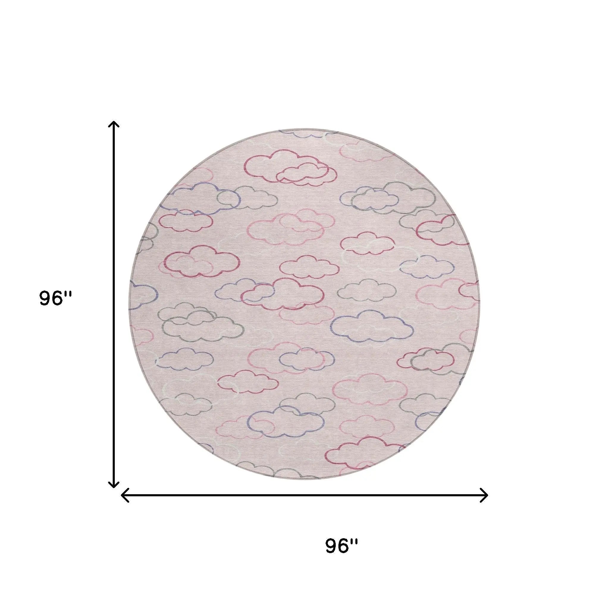 8' Pink And Ivory Round Abstract Washable Indoor Outdoor Area Rug Homeroots Outdoor