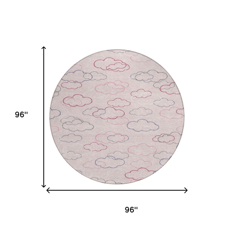 8' Pink And Ivory Round Abstract Washable Indoor Outdoor Area Rug Homeroots Outdoor