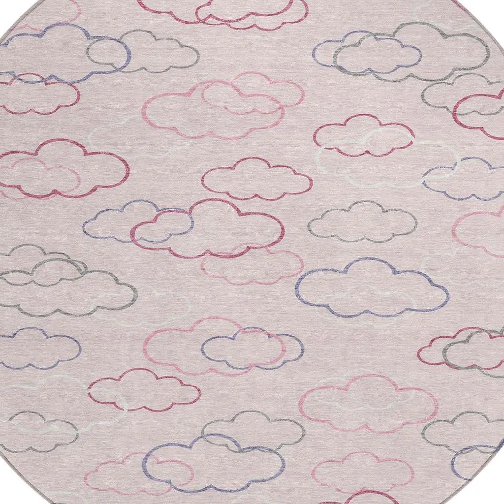 8' Pink And Ivory Round Abstract Washable Indoor Outdoor Area Rug Homeroots Outdoor