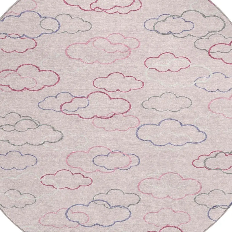 8' Pink And Ivory Round Abstract Washable Indoor Outdoor Area Rug Homeroots Outdoor