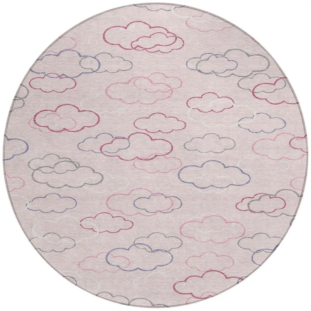 8' Pink And Ivory Round Abstract Washable Indoor Outdoor Area Rug Homeroots Outdoor