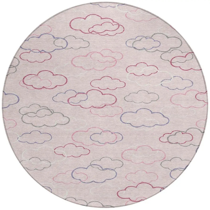 8' Pink And Ivory Round Abstract Washable Indoor Outdoor Area Rug Homeroots Outdoor