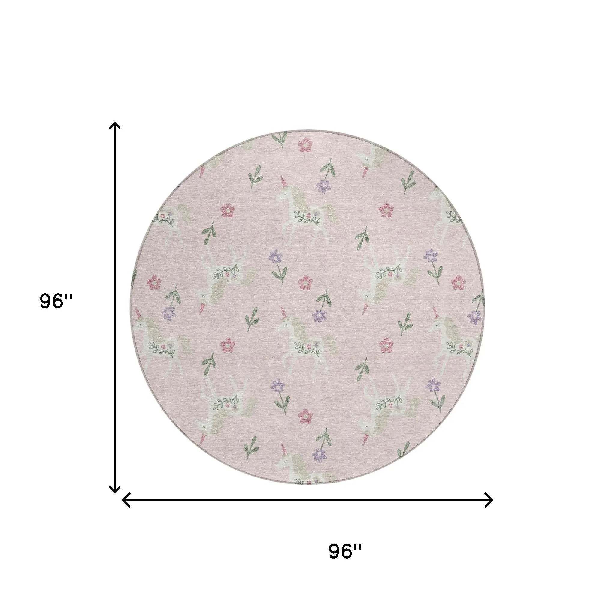 8' Pink And Ivory Round Floral Washable Indoor Outdoor Area Rug Homeroots Outdoor