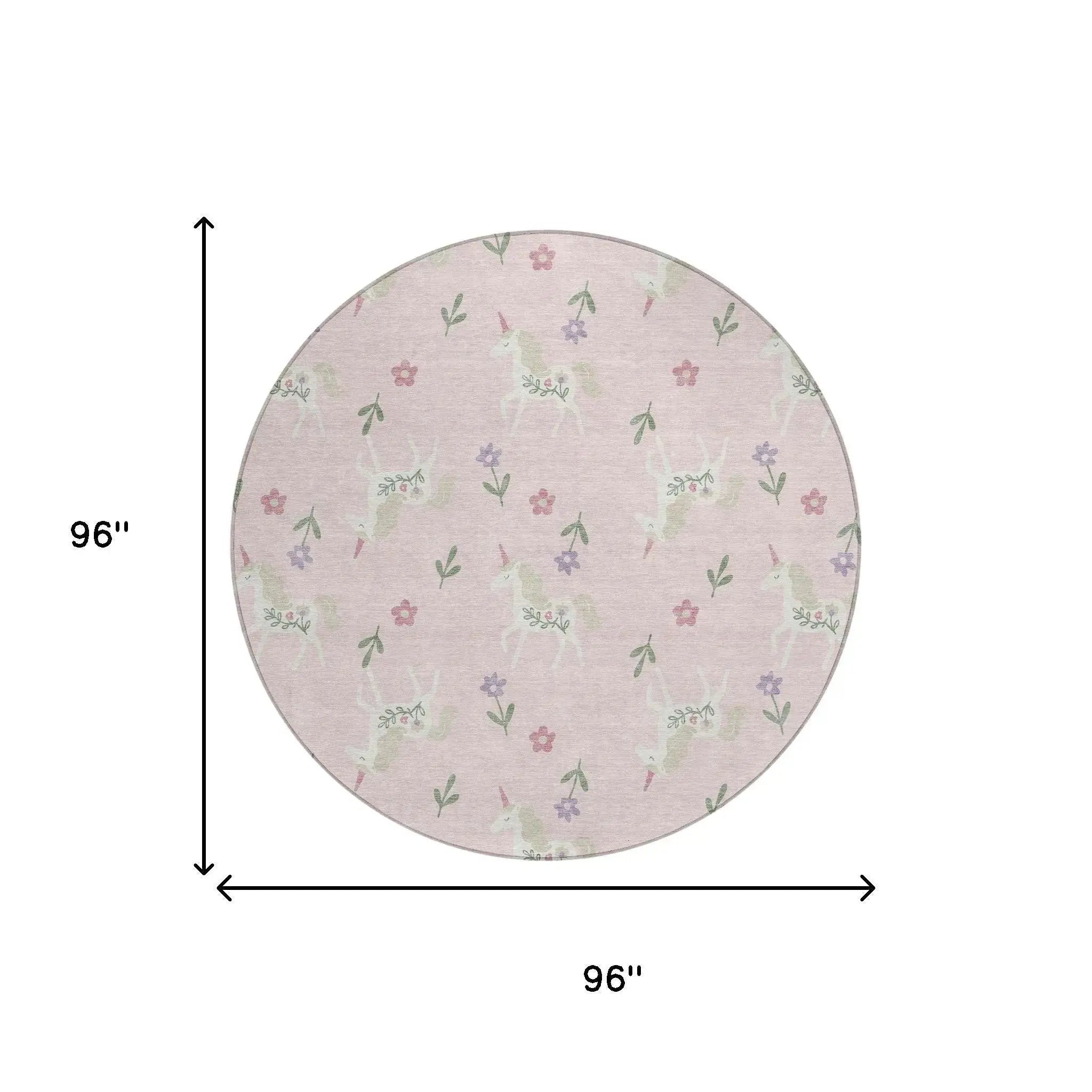 8' Pink And Ivory Round Floral Washable Indoor Outdoor Area Rug Homeroots Outdoor