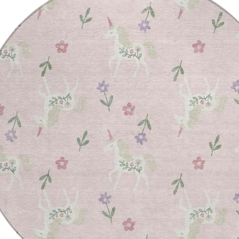 8' Pink And Ivory Round Floral Washable Indoor Outdoor Area Rug Homeroots Outdoor