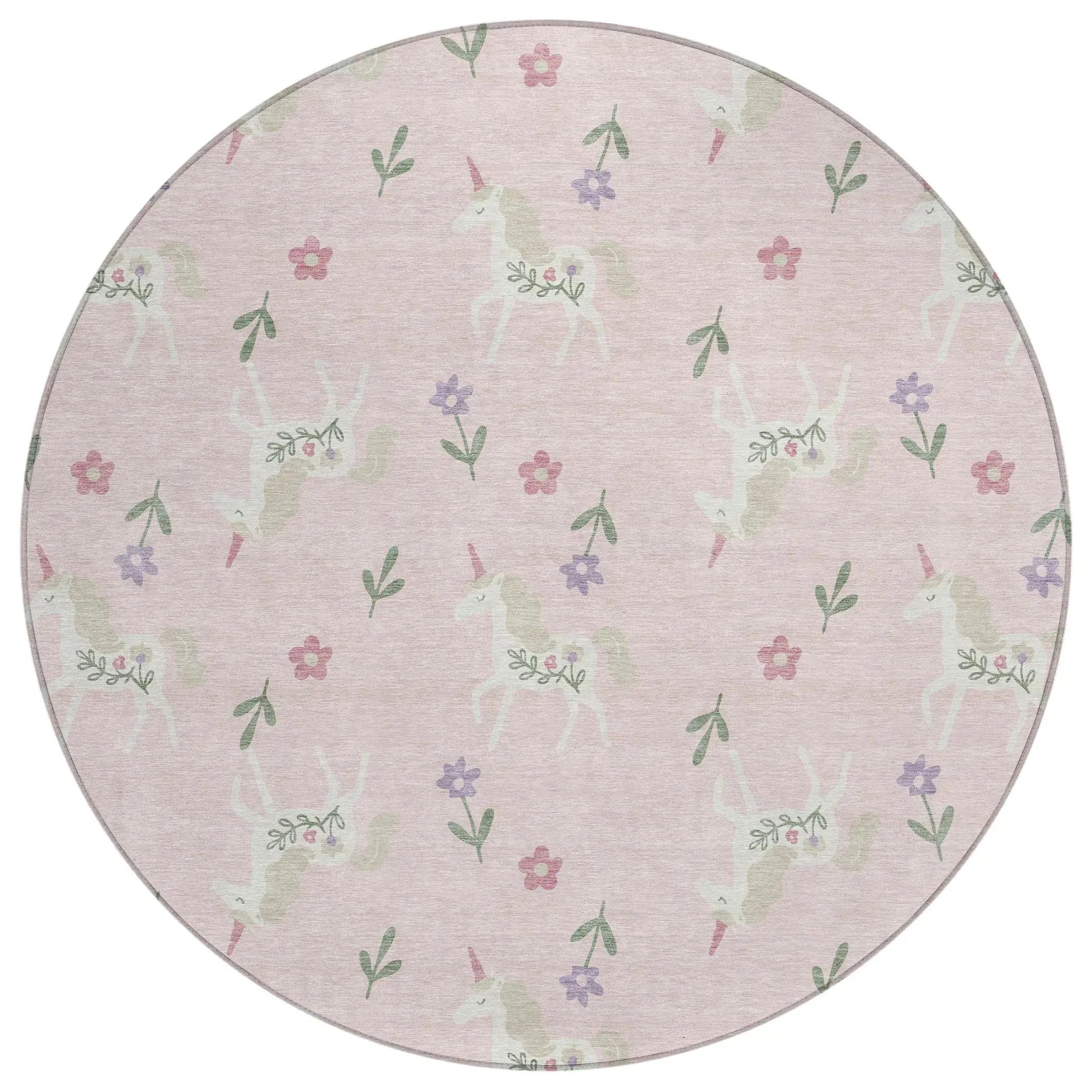 8' Pink And Ivory Round Floral Washable Indoor Outdoor Area Rug Homeroots Outdoor