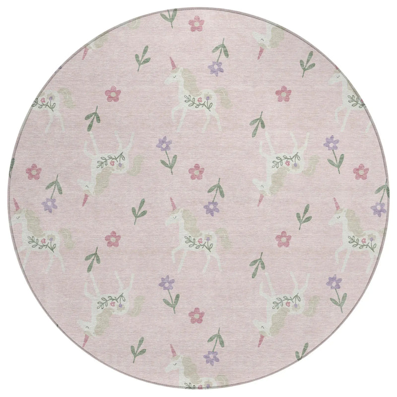 8' Pink And Ivory Round Floral Washable Indoor Outdoor Area Rug Homeroots Outdoor