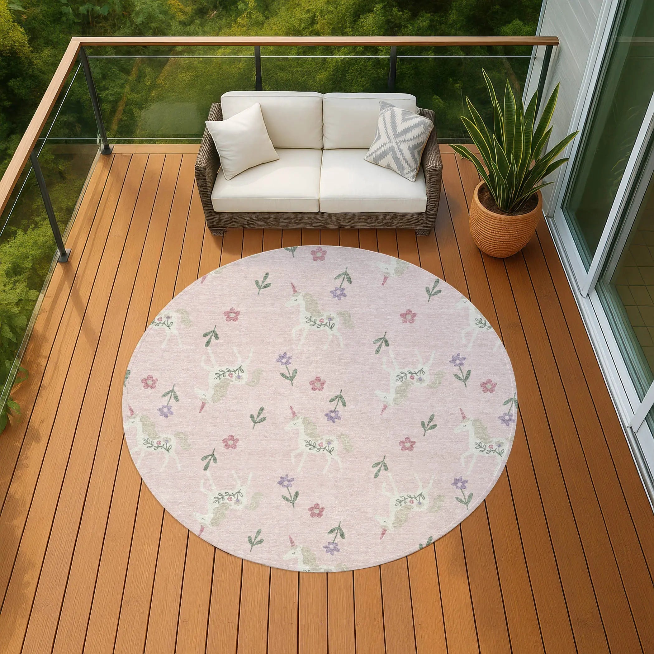 8' Pink And Ivory Round Floral Washable Indoor Outdoor Area Rug Homeroots Outdoor