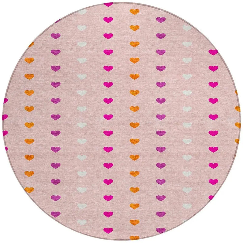 8' Pink And Ivory Round Geometric Washable Indoor Outdoor Area Rug Homeroots Outdoor