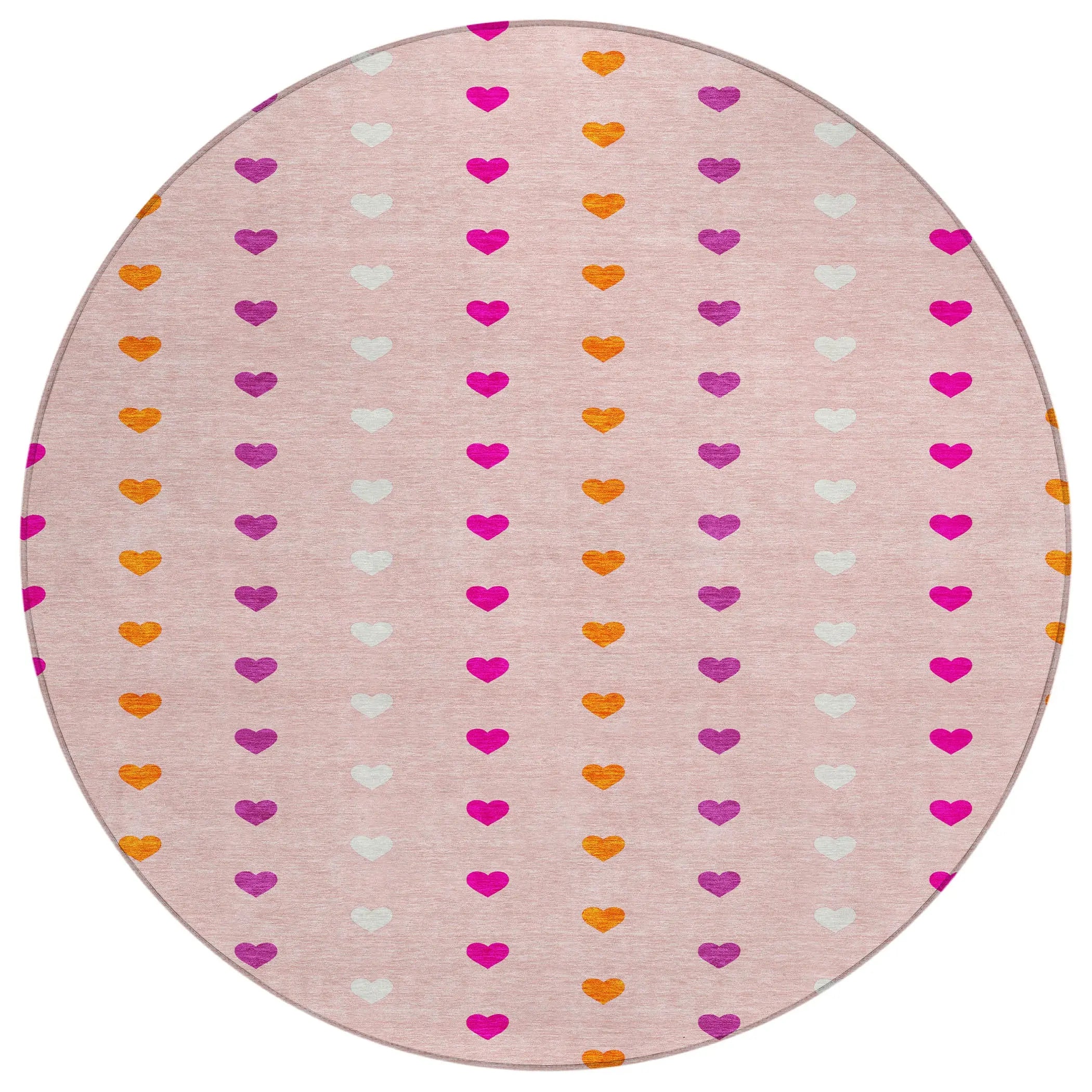 8' Pink And Ivory Round Geometric Washable Indoor Outdoor Area Rug Homeroots Outdoor