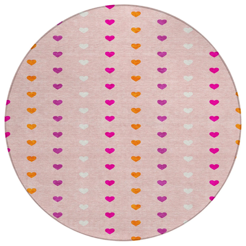 8' Pink And Ivory Round Geometric Washable Indoor Outdoor Area Rug Homeroots Outdoor