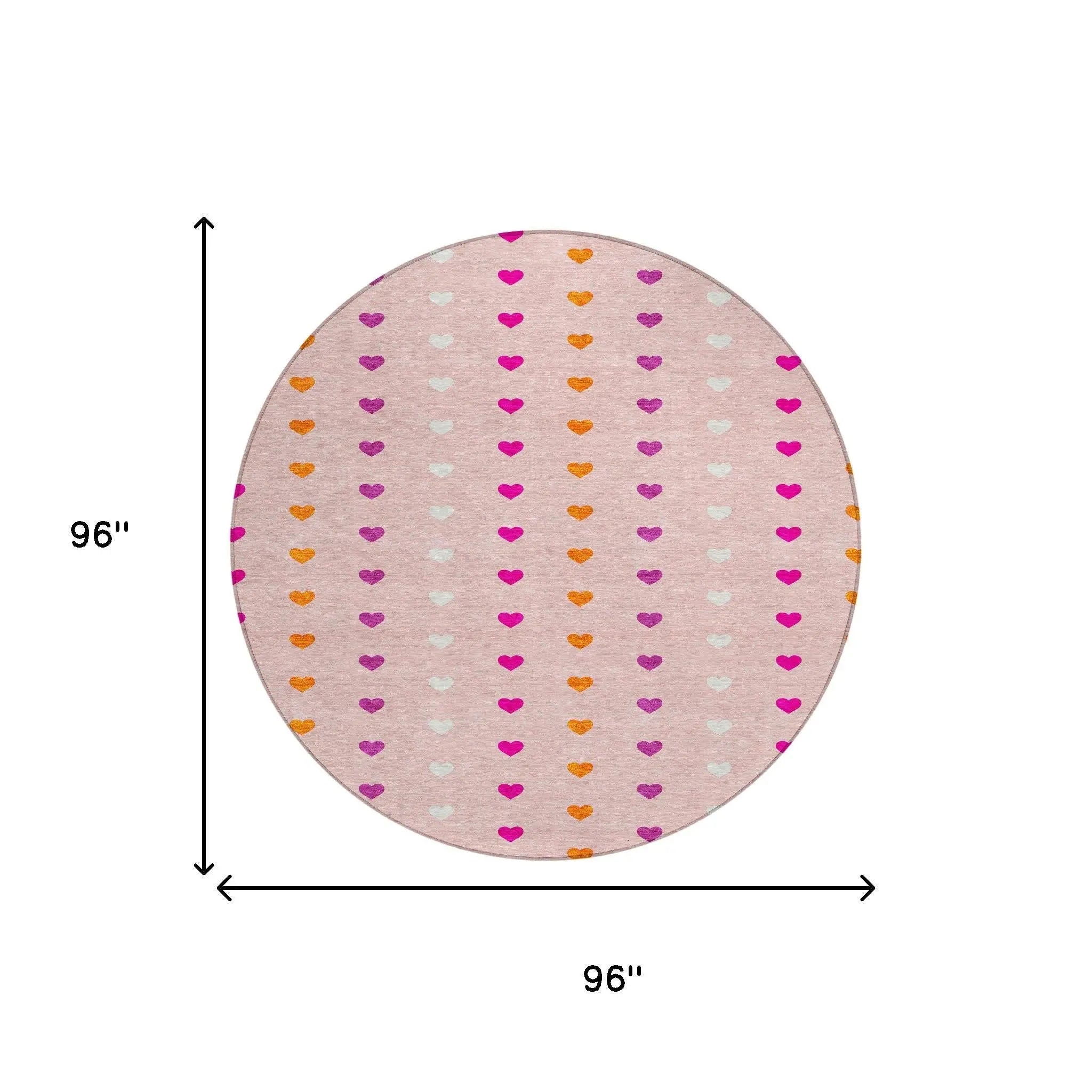 8' Pink And Ivory Round Geometric Washable Indoor Outdoor Area Rug Homeroots Outdoor