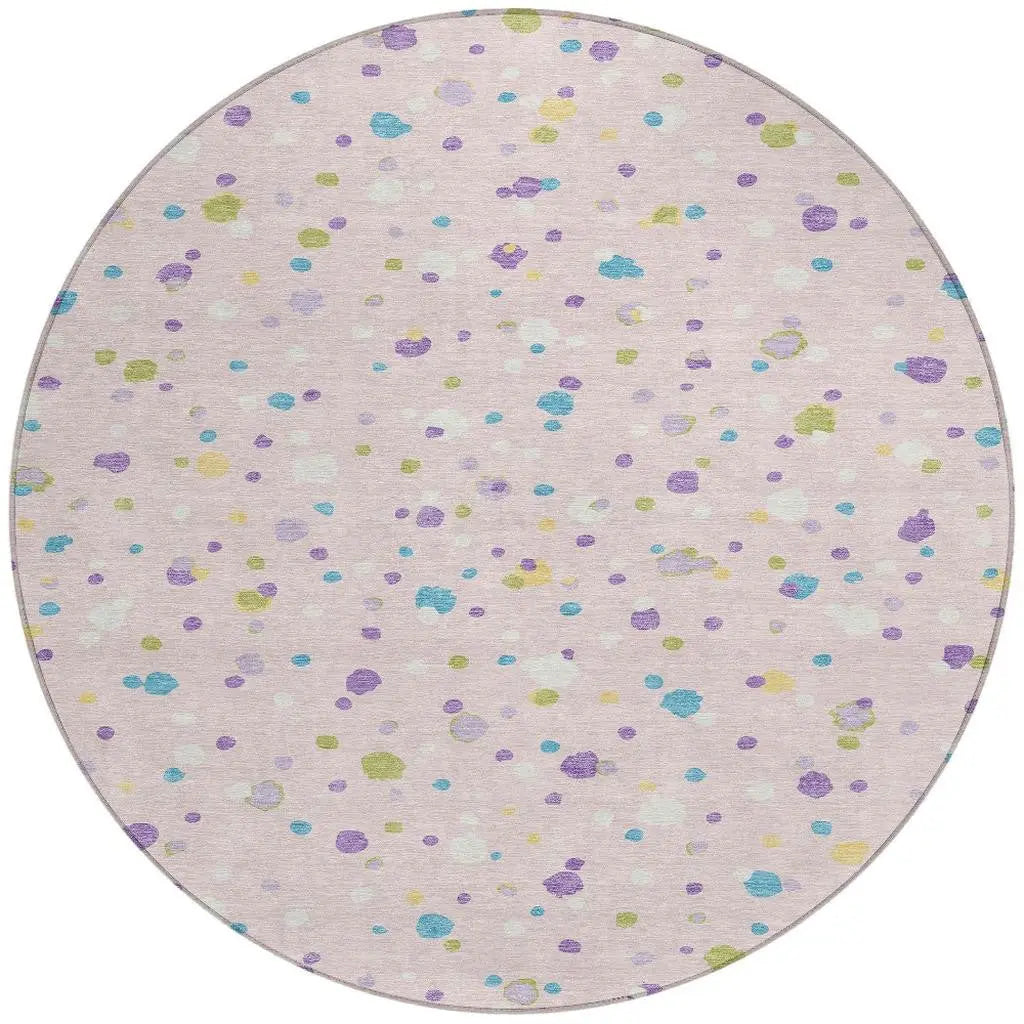 8' Pink And Ivory Round Geometric Washable Indoor Outdoor Area Rug Homeroots Outdoor