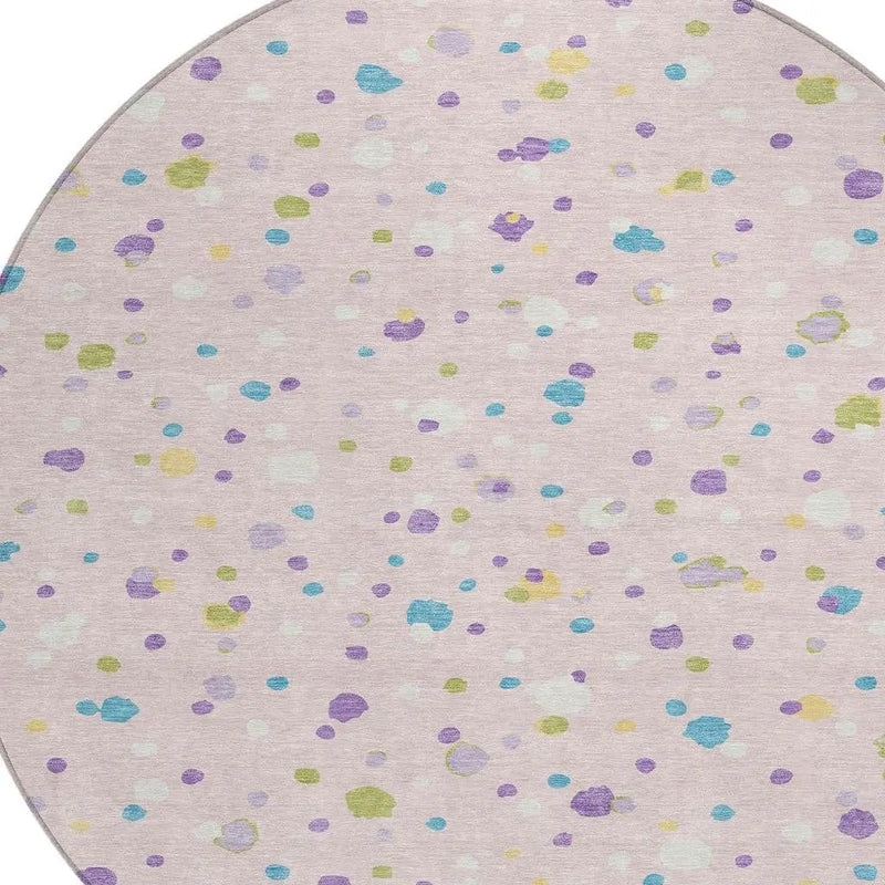 8' Pink And Ivory Round Geometric Washable Indoor Outdoor Area Rug Homeroots Outdoor