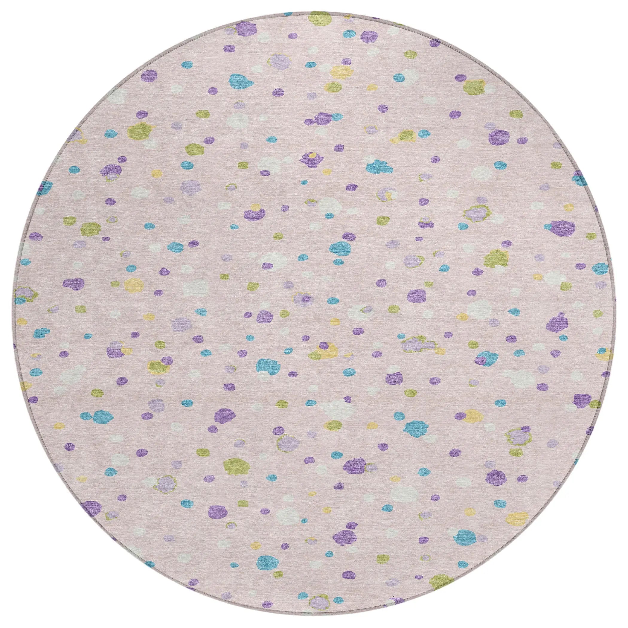 8' Pink And Ivory Round Geometric Washable Indoor Outdoor Area Rug Homeroots Outdoor