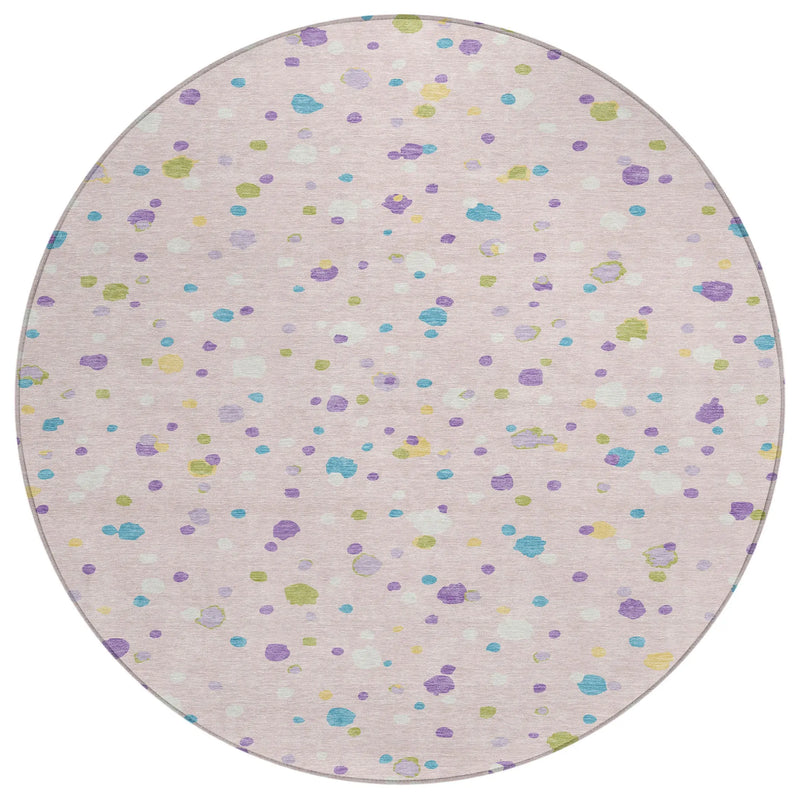 8' Pink And Ivory Round Geometric Washable Indoor Outdoor Area Rug Homeroots Outdoor