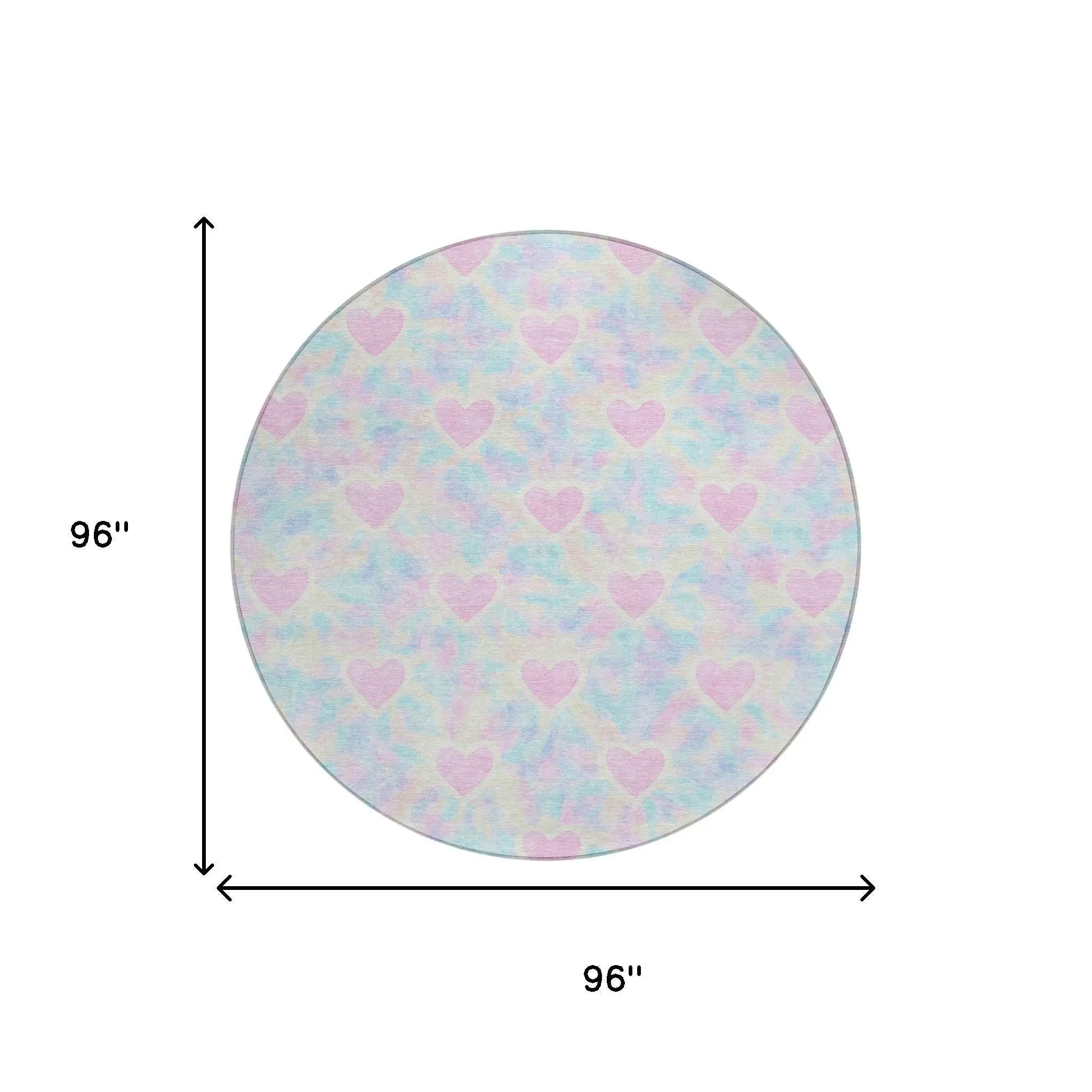8' Pink And Ivory Round Geometric Washable Indoor Outdoor Area Rug Homeroots Outdoor
