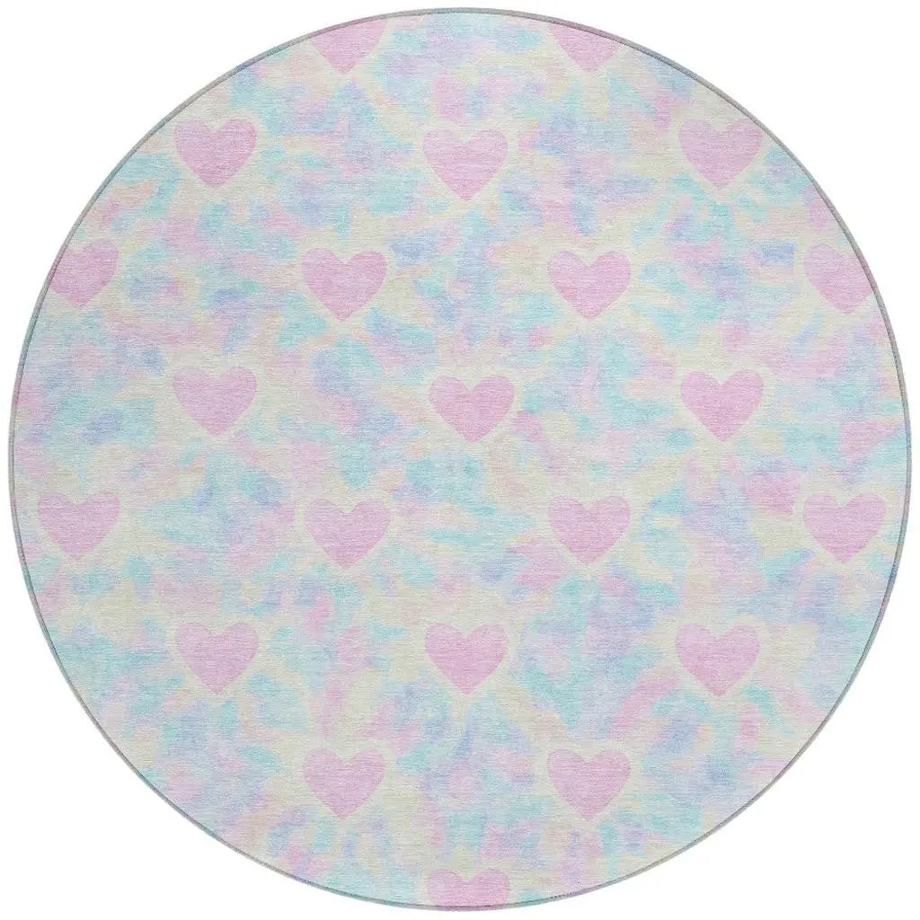 8' Pink And Ivory Round Geometric Washable Indoor Outdoor Area Rug Homeroots Outdoor