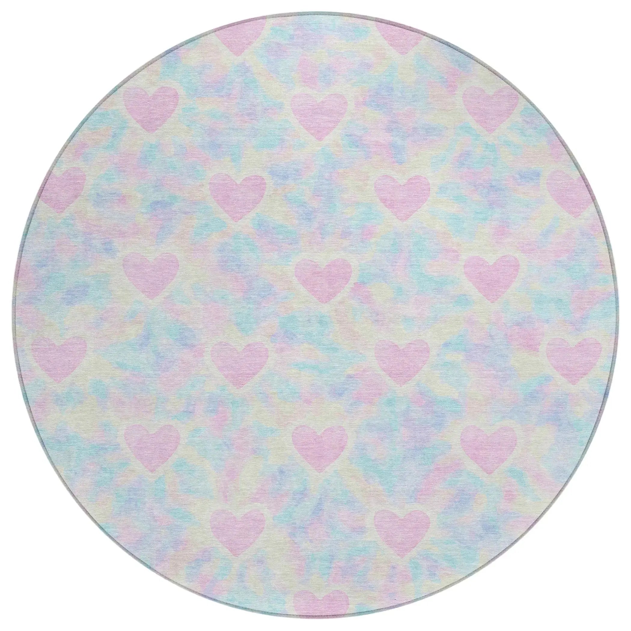 8' Pink And Ivory Round Geometric Washable Indoor Outdoor Area Rug Homeroots Outdoor