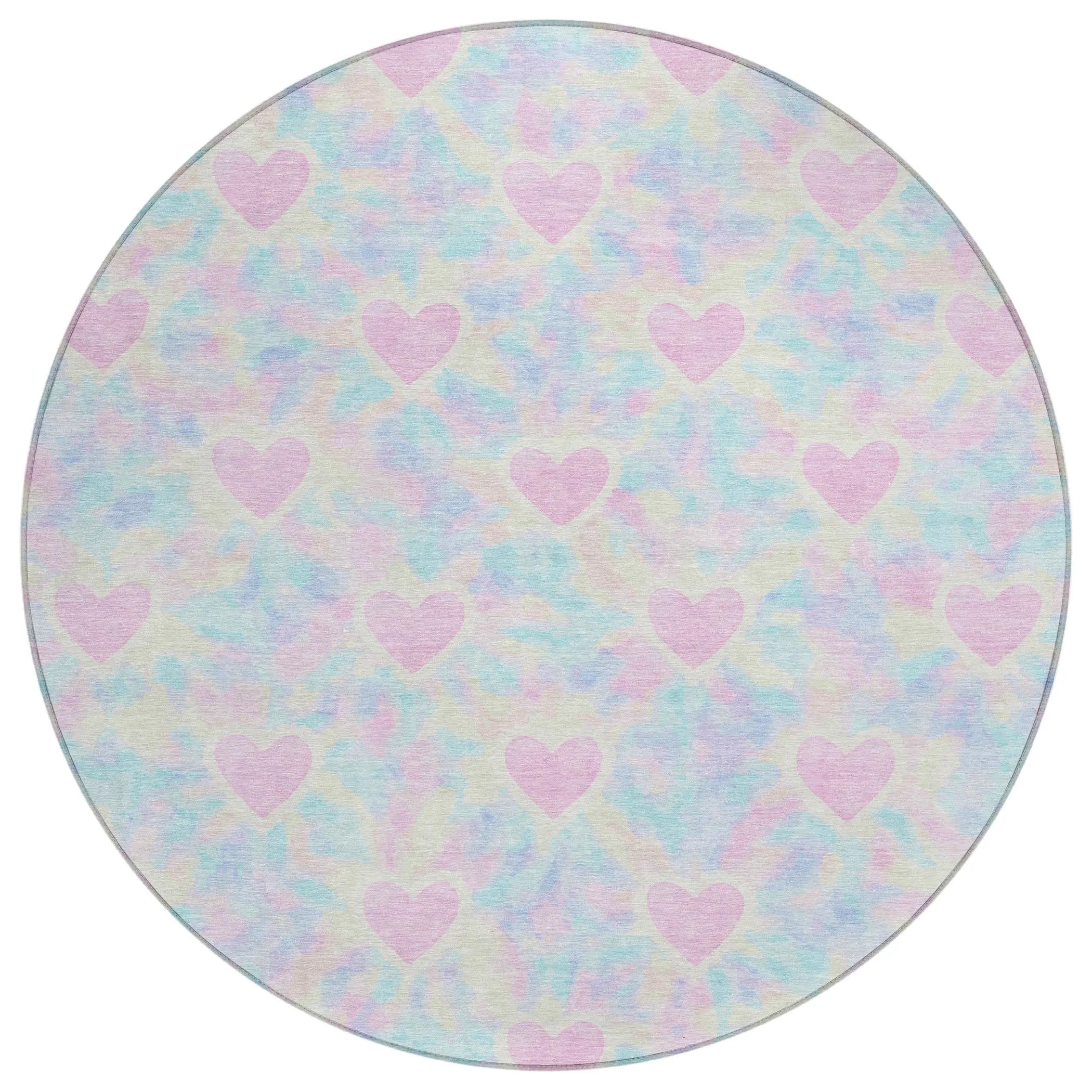 8' Pink And Ivory Round Geometric Washable Indoor Outdoor Area Rug Homeroots Outdoor