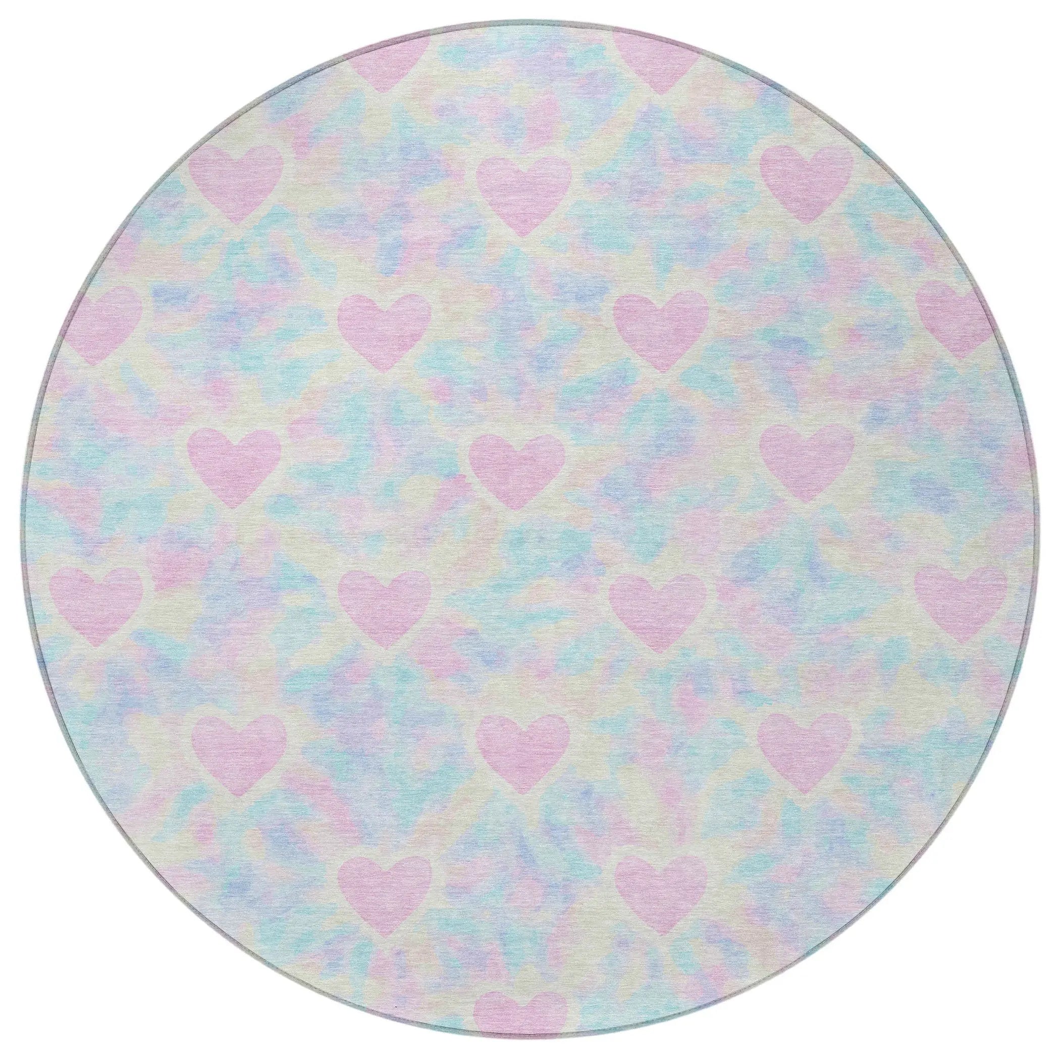 8' Pink And Ivory Round Geometric Washable Indoor Outdoor Area Rug Homeroots Outdoor