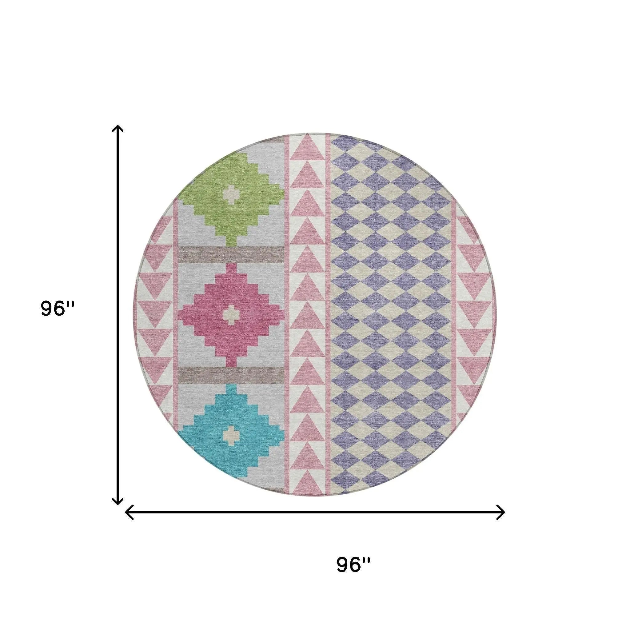 8' Pink And Ivory Round Southwestern Washable Indoor Outdoor Area Rug Homeroots Outdoor