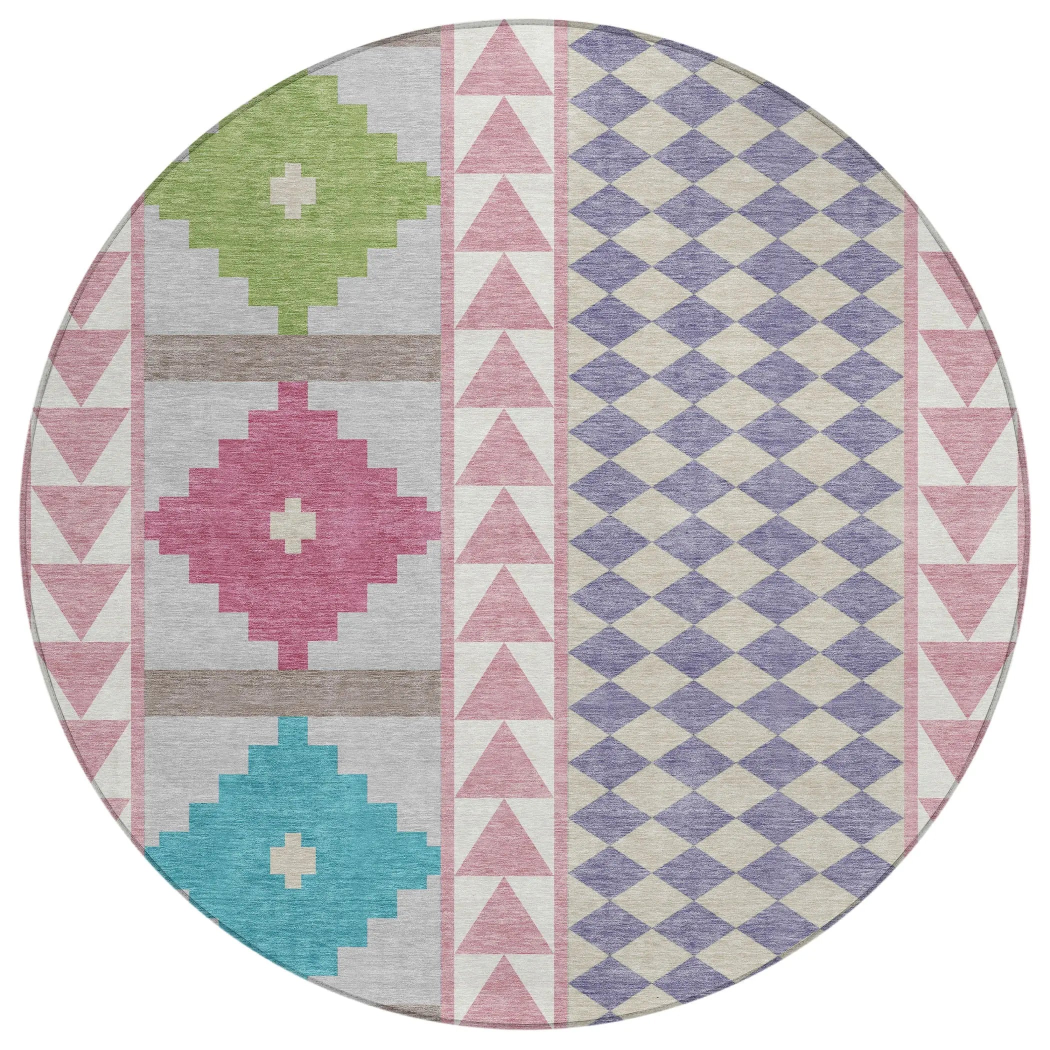 8' Pink And Ivory Round Southwestern Washable Indoor Outdoor Area Rug Homeroots Outdoor