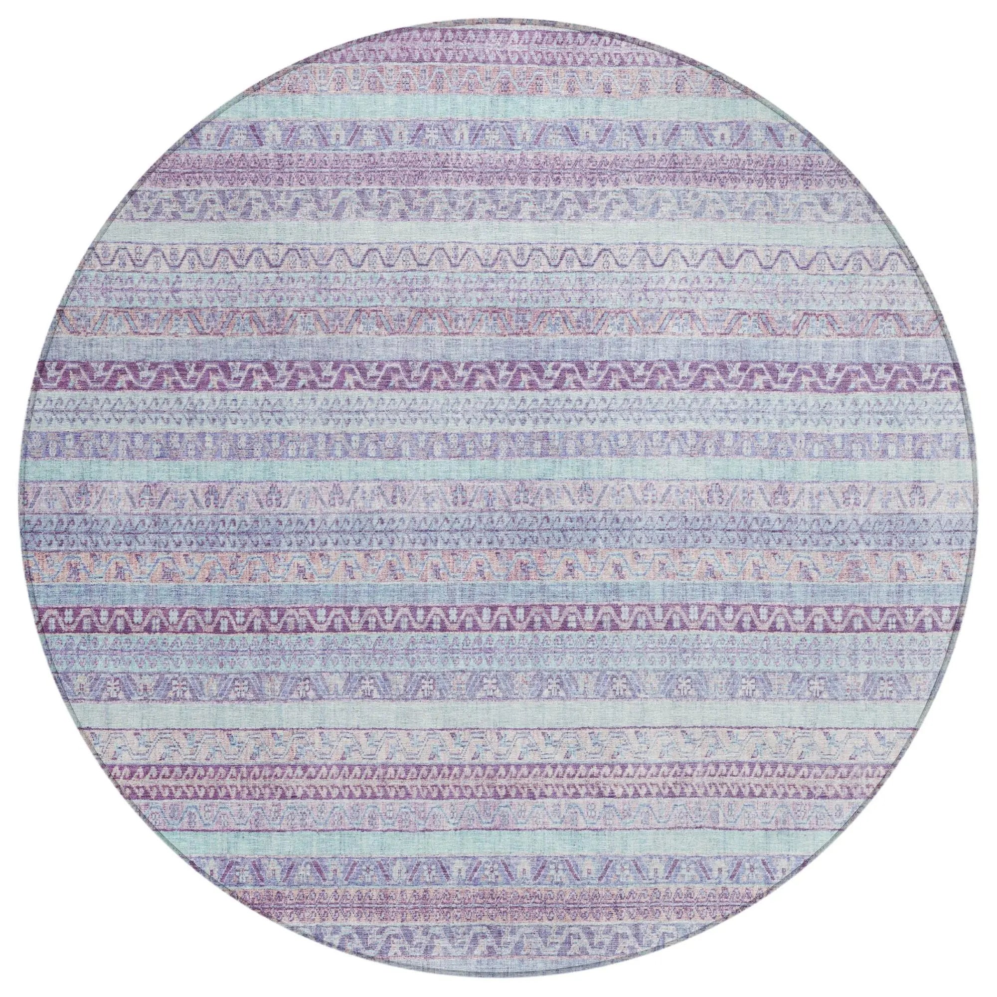 8' Pink And Lavender Round Striped Washable Indoor Outdoor Area Rug Homeroots Outdoor