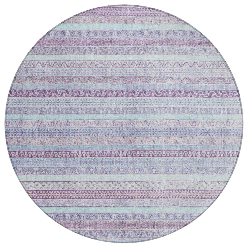8' Pink And Lavender Round Striped Washable Indoor Outdoor Area Rug Homeroots Outdoor