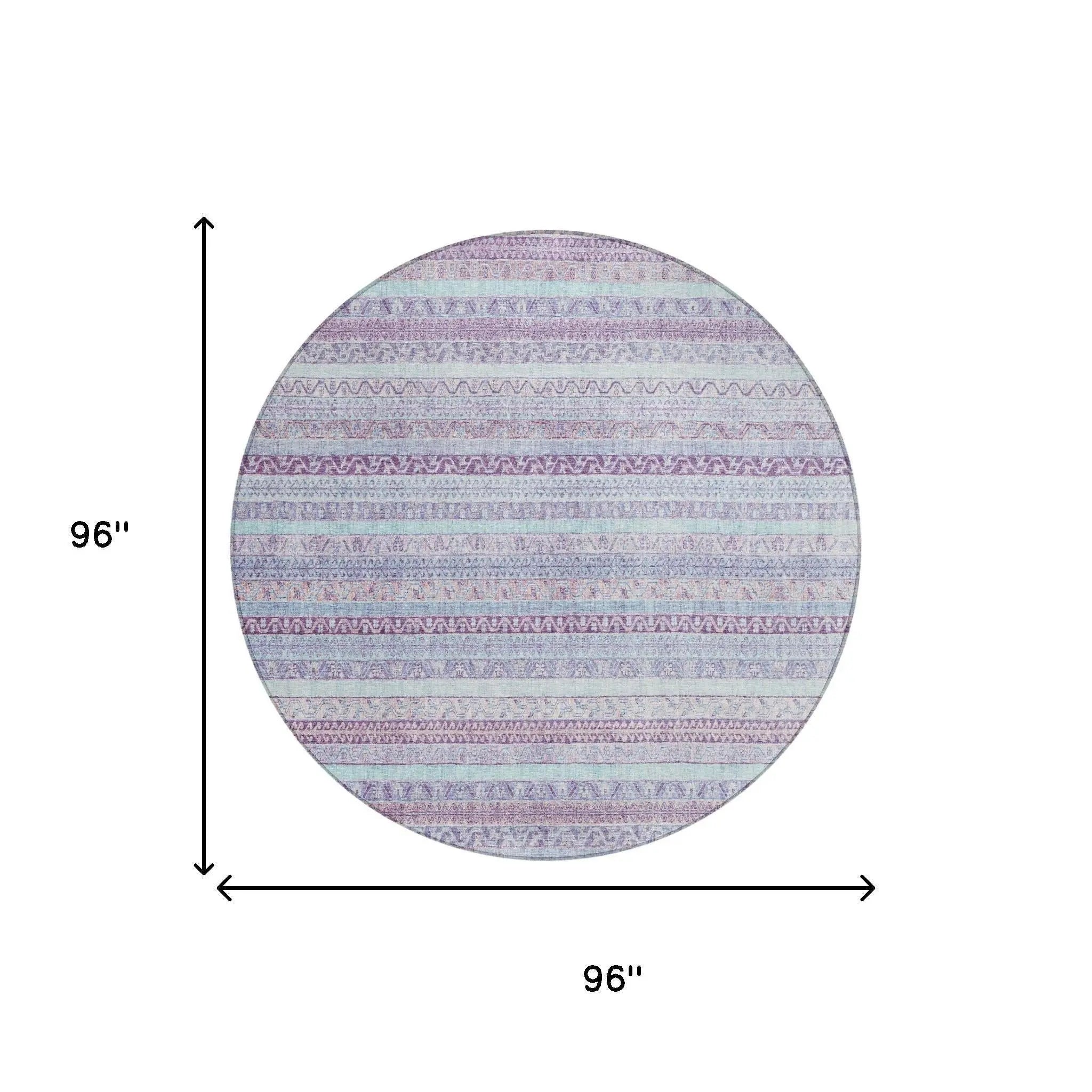 8' Pink And Lavender Round Striped Washable Indoor Outdoor Area Rug Homeroots Outdoor