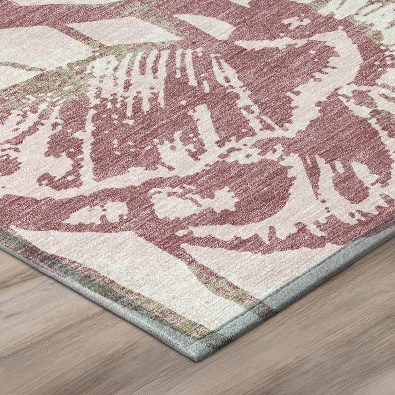 8' Pink And Linen Round Floral Washable Indoor Outdoor Area Rug Homeroots Outdoor
