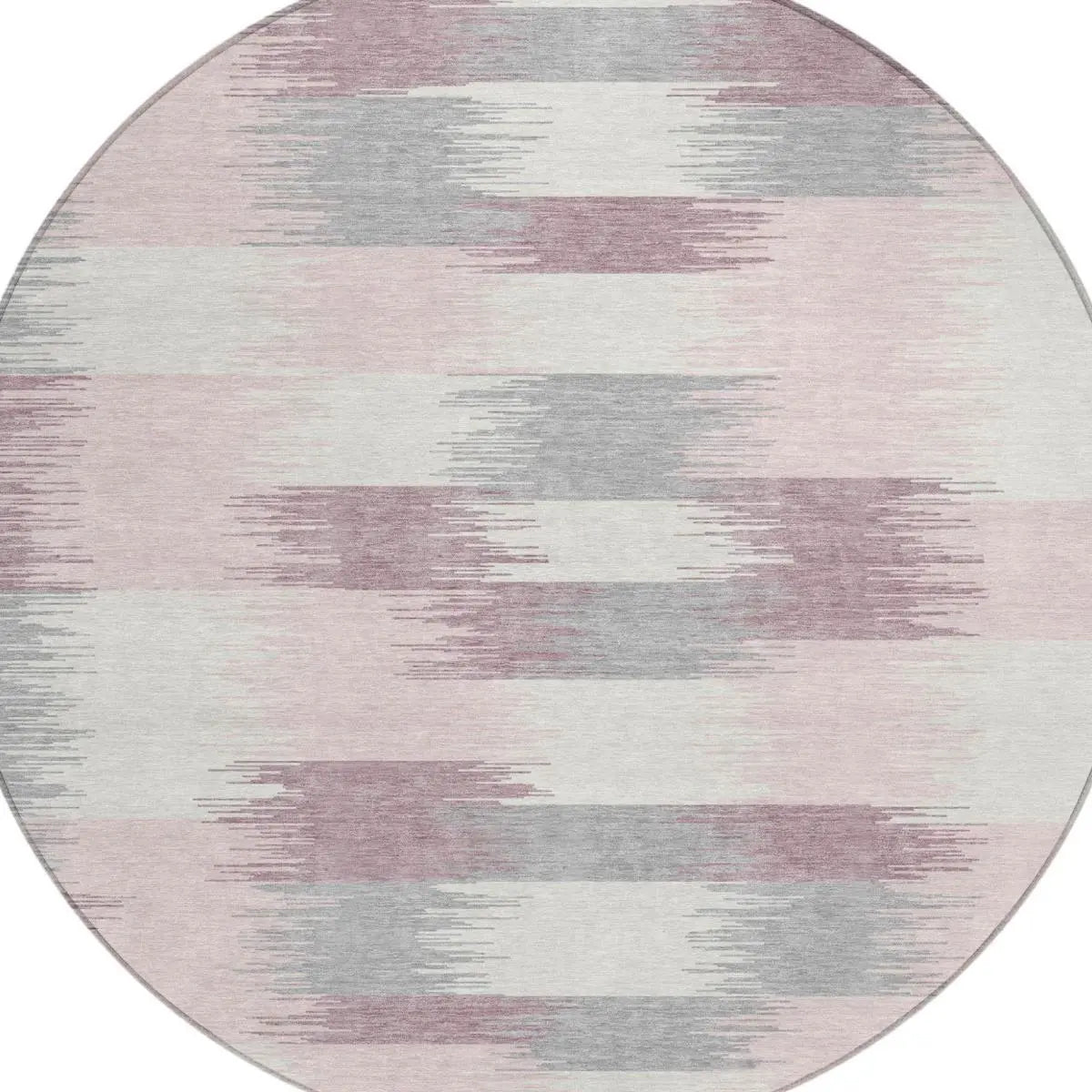 8' Pink And Linen Round Geometric Washable Indoor Outdoor Area Rug Homeroots Outdoor