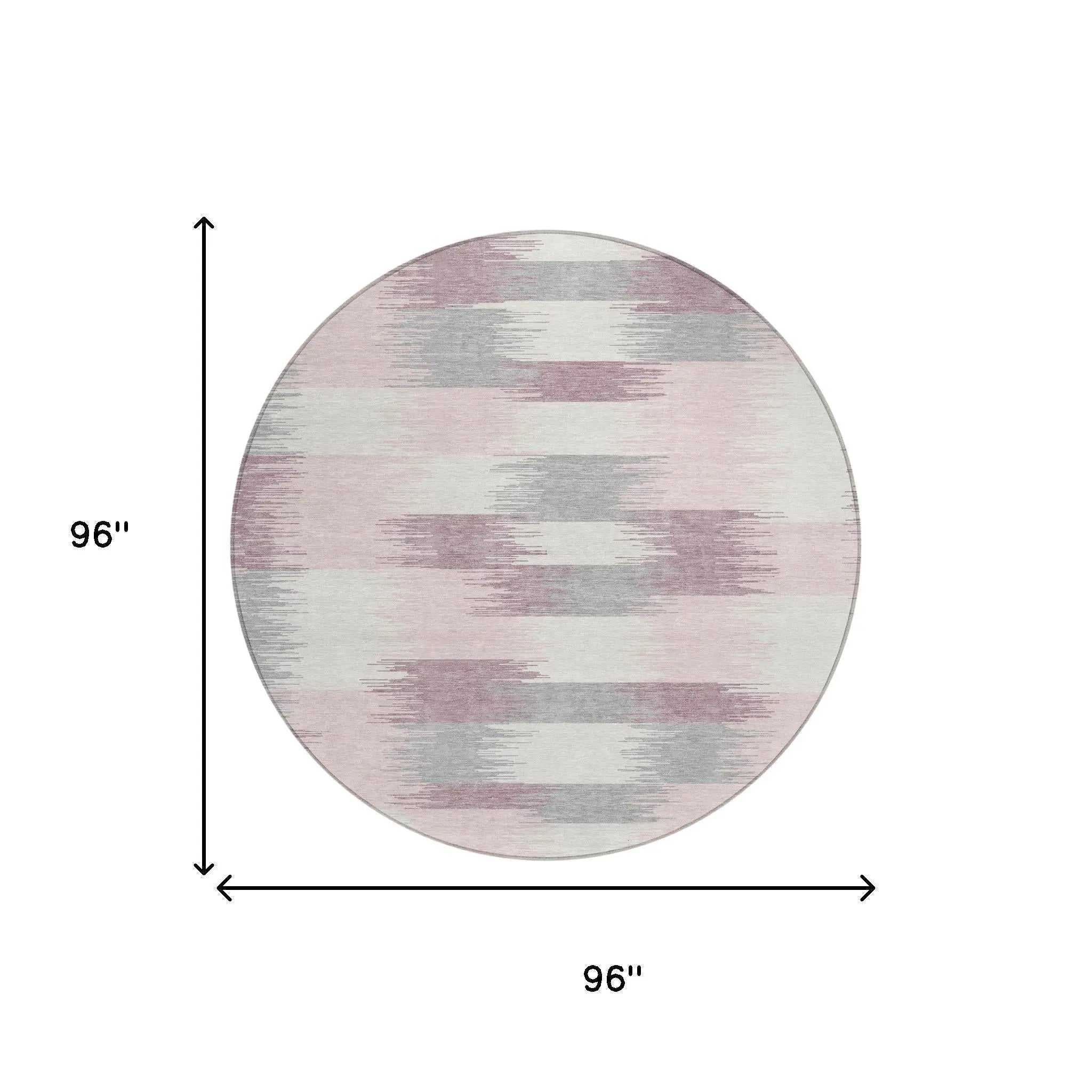 8' Pink And Linen Round Geometric Washable Indoor Outdoor Area Rug Homeroots Outdoor