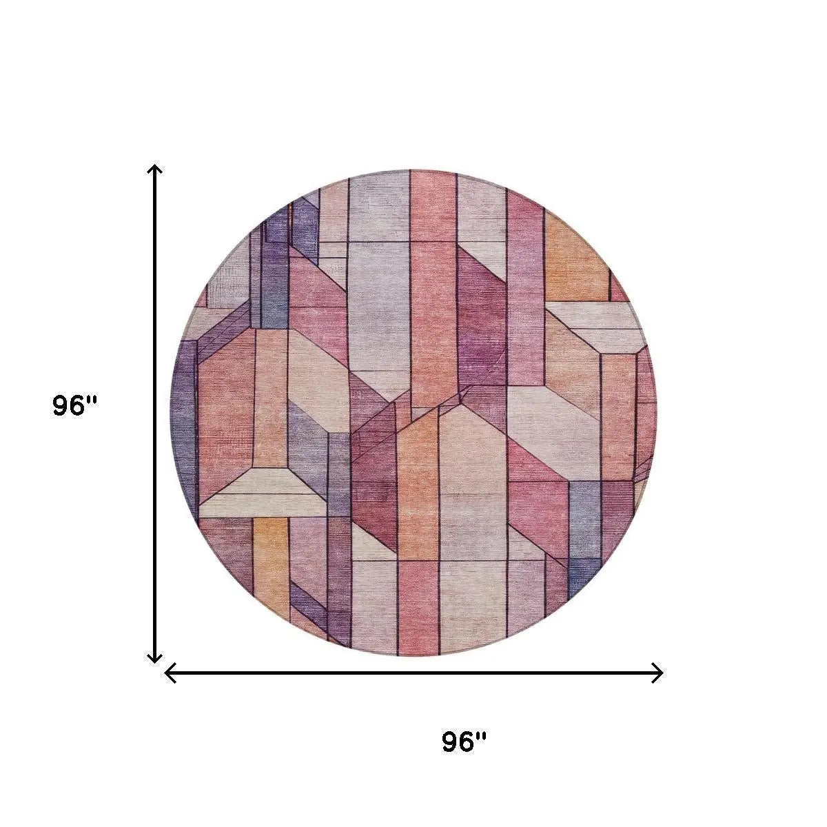 8' Pink And Mauve Round Geometric Washable Indoor Outdoor Area Rug Homeroots Outdoor