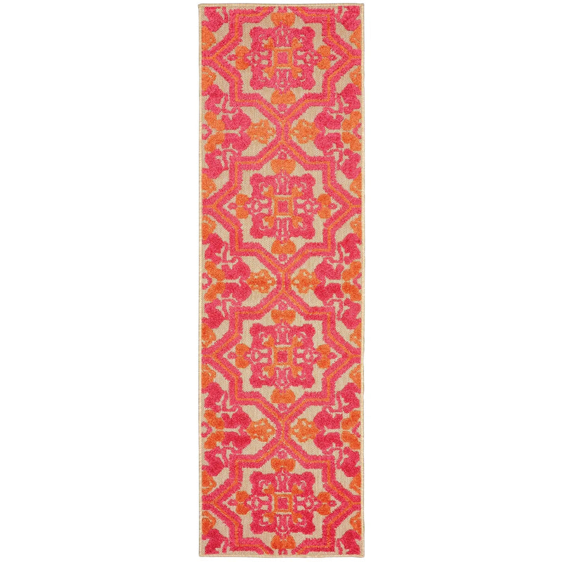 8' Pink And Orange Moroccan Indoor Outdoor Area Rug Homeroots Outdoor