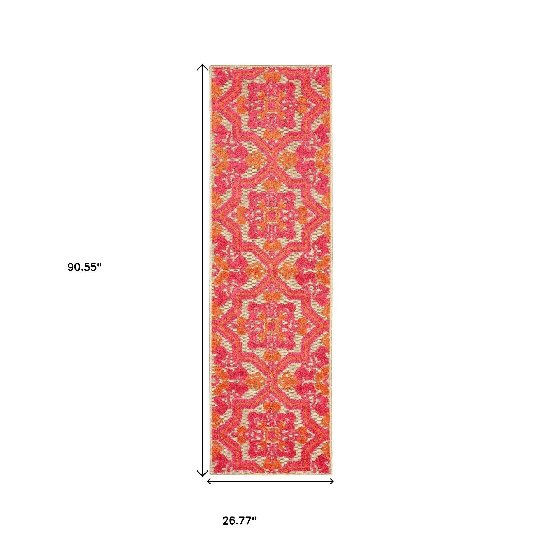 8' Pink And Orange Moroccan Indoor Outdoor Area Rug Homeroots Outdoor