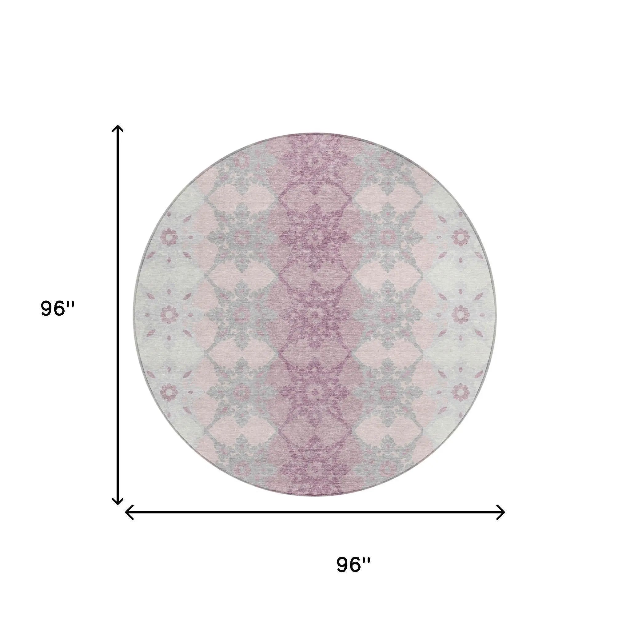 8' Pink And Pearl Round Floral Medallion Washable Indoor Outdoor Area Rug Homeroots Outdoor