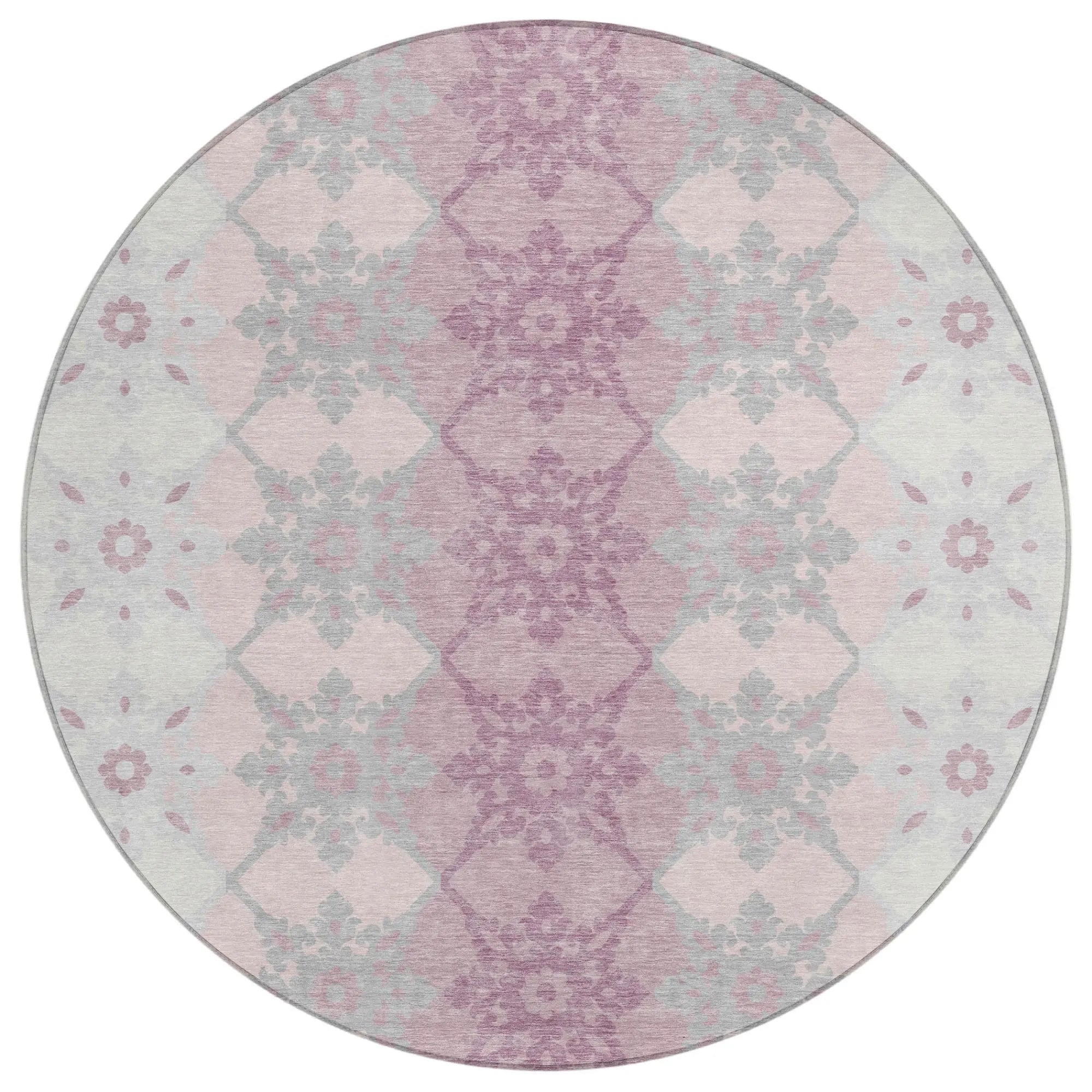 8' Pink And Pearl Round Floral Medallion Washable Indoor Outdoor Area Rug Homeroots Outdoor