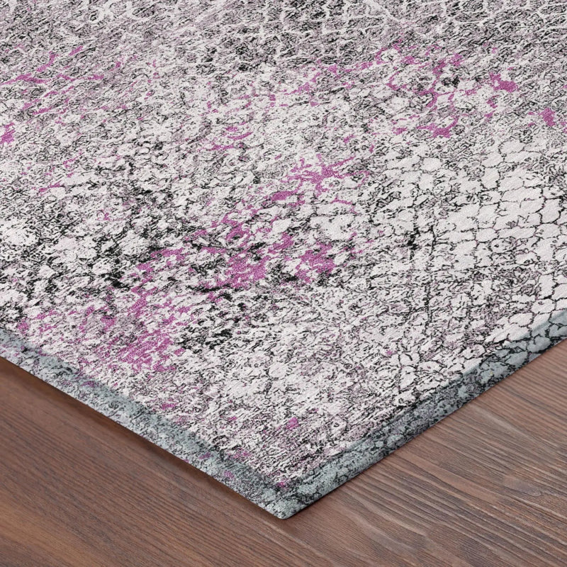 8' Pink And Pewter Round Abstract Washable Indoor Outdoor Area Rug Homeroots Outdoor