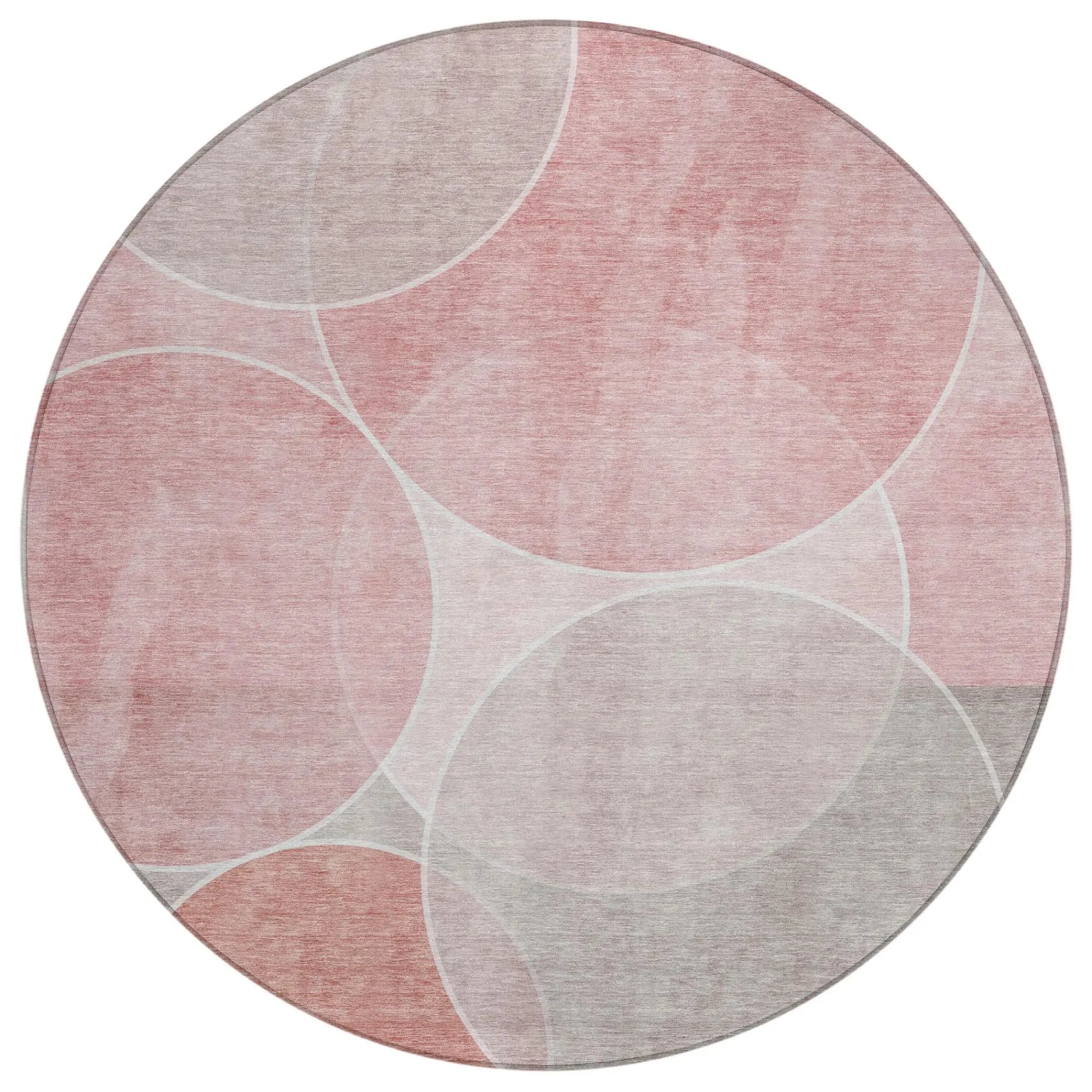 8' Pink And Pewter Round Geometric Washable Indoor Outdoor Area Rug Homeroots Outdoor