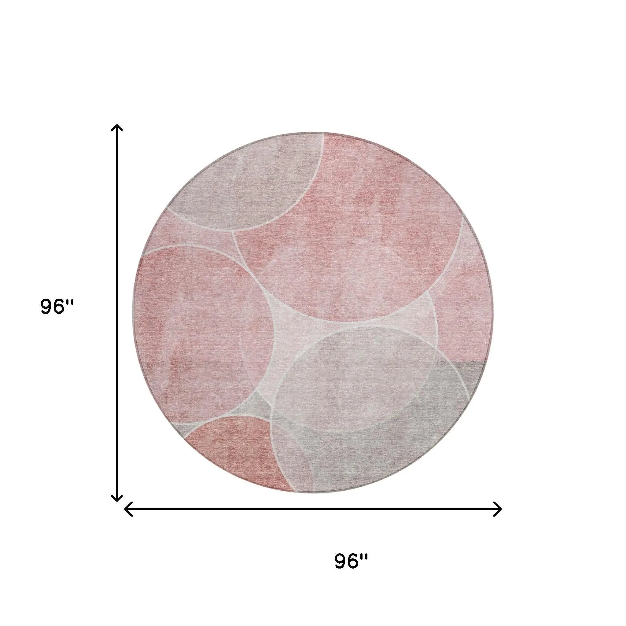 8' Pink And Pewter Round Geometric Washable Indoor Outdoor Area Rug Homeroots Outdoor