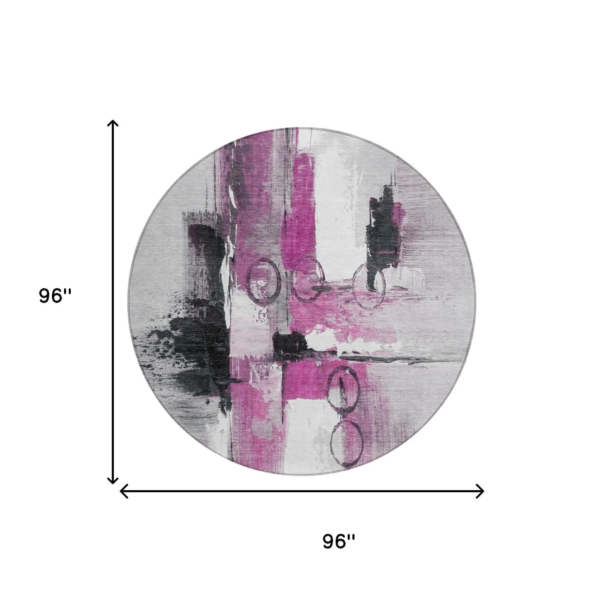 8' Pink And Silver Round Abstract Washable Indoor Outdoor Area Rug Homeroots Outdoor